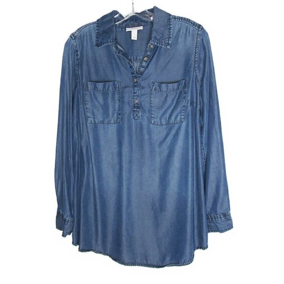 Liz Lange Maternity - Long Sleeve Blue Chambray Shirt -Small - Picture 1 of 6